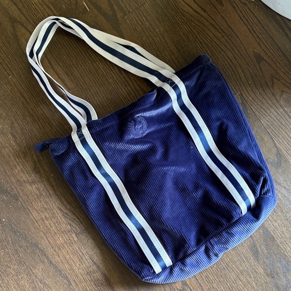 PINK Victoria's Secret Accessories - Victoria secret velvet Blue Tote Bag with Striped Handles